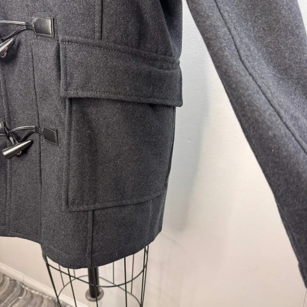 ZARA Dark Gray Duffle Coat Wool Mock Neck Long Sleeve Casual Full Zip M Medium